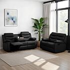 Roma 3+2 Recliner Suite - Black Faux Leather