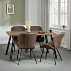 Quebec Wave Edge Dining Set (X4 Chairs) - Medium Oak Effect/Brown Faux Leather