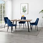 Quebec Straight & Avery Dining Set (X4 Chairs) - Medium Oak Effect/Sapphire Blue Velvet