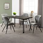 Quebec Wave Edge Dining Set (X4 Chairs) - Black Wood Grain/Grey Faux Leather