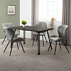 Quebec Wave Edge Dining Set (X4 Chairs) - Black Wood Grain/Grey Faux Leather