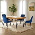 Treviso & Avery Dining Set (X4 Chairs) - Light Oak Effect/Sapphire Blue Velvet