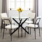 Sheldon Round Glass Top Dining Set (X4 Chairs) - Clear Glass/Ivory Boucle Fabric