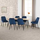 Hamilton & Avery Large Dining Set (X6 Chairs) - Medium Oak Effect/Sapphire Blue Velvet