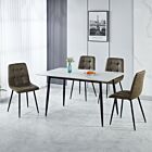 Fenton Dining Set (X4 Chairs) - White/Olive Green Suede Fabric