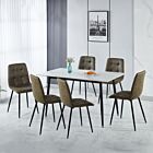 Fenton Dining Set (X6 Chairs) - White/Olive Green Suede Fabric