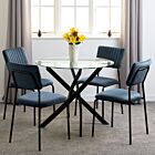 Sheldon Round Glass Top Dining Set (X4 Chairs) - Clear Glass/Navy Blue Velvet Fabric