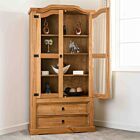 Corona 2 Door 2 Drawer Glass Display Unit - Distressed Waxed Pine/Glass