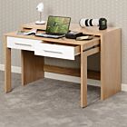 Seville 2 Drawer Slider Desk - White Gloss/Light Oak Effect Veneer