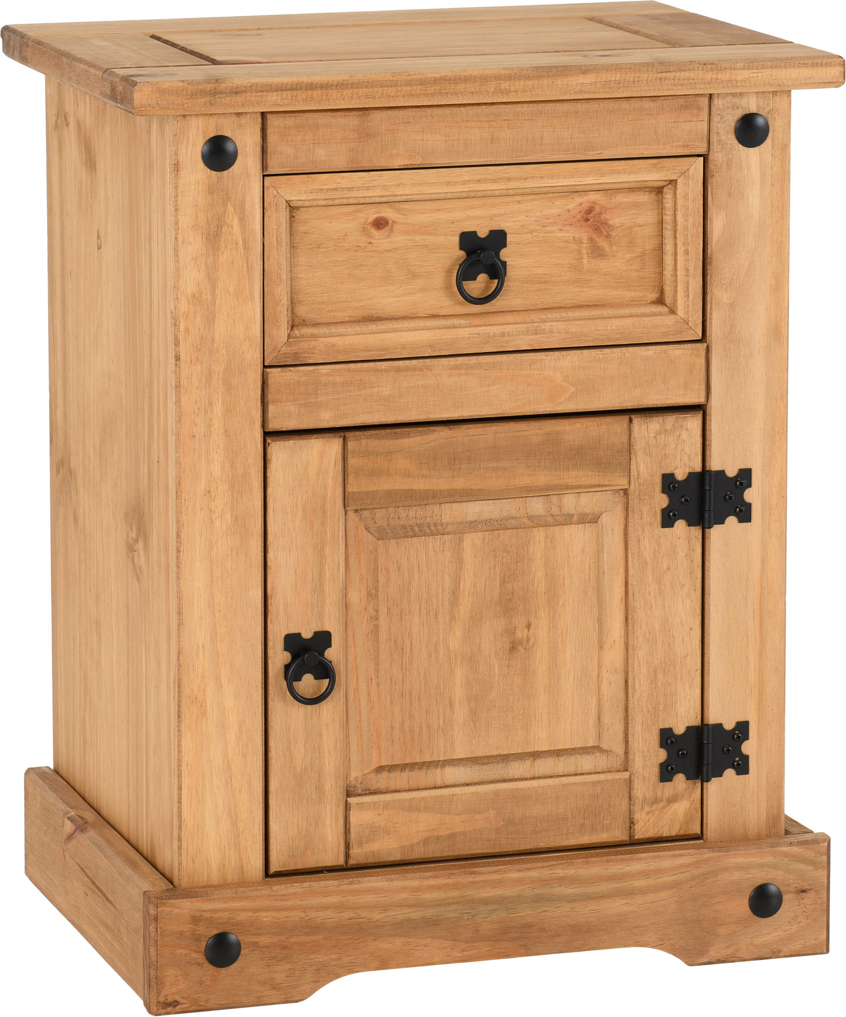 Grey Core Products Corona 1 Drawer Petite Distressed Waxed Pine Finish Bedside Cabinet W530 x D380 x H660mm 