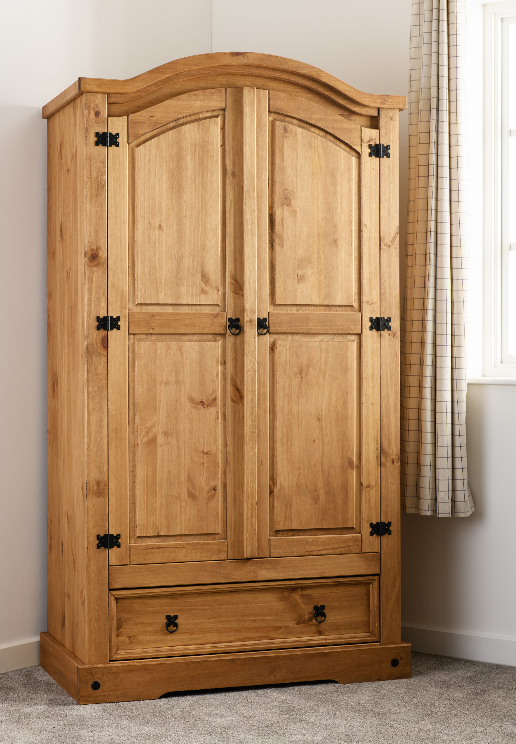 Distressed Waxed Pine Seconique Corona 2 Door 1 Drawer Wardrobe 539.95x1784.95x84.95 cm