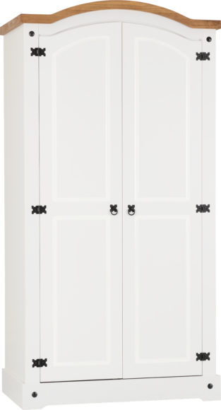 Corona 2 Door Wardrobe White Distressed Waxed Pine