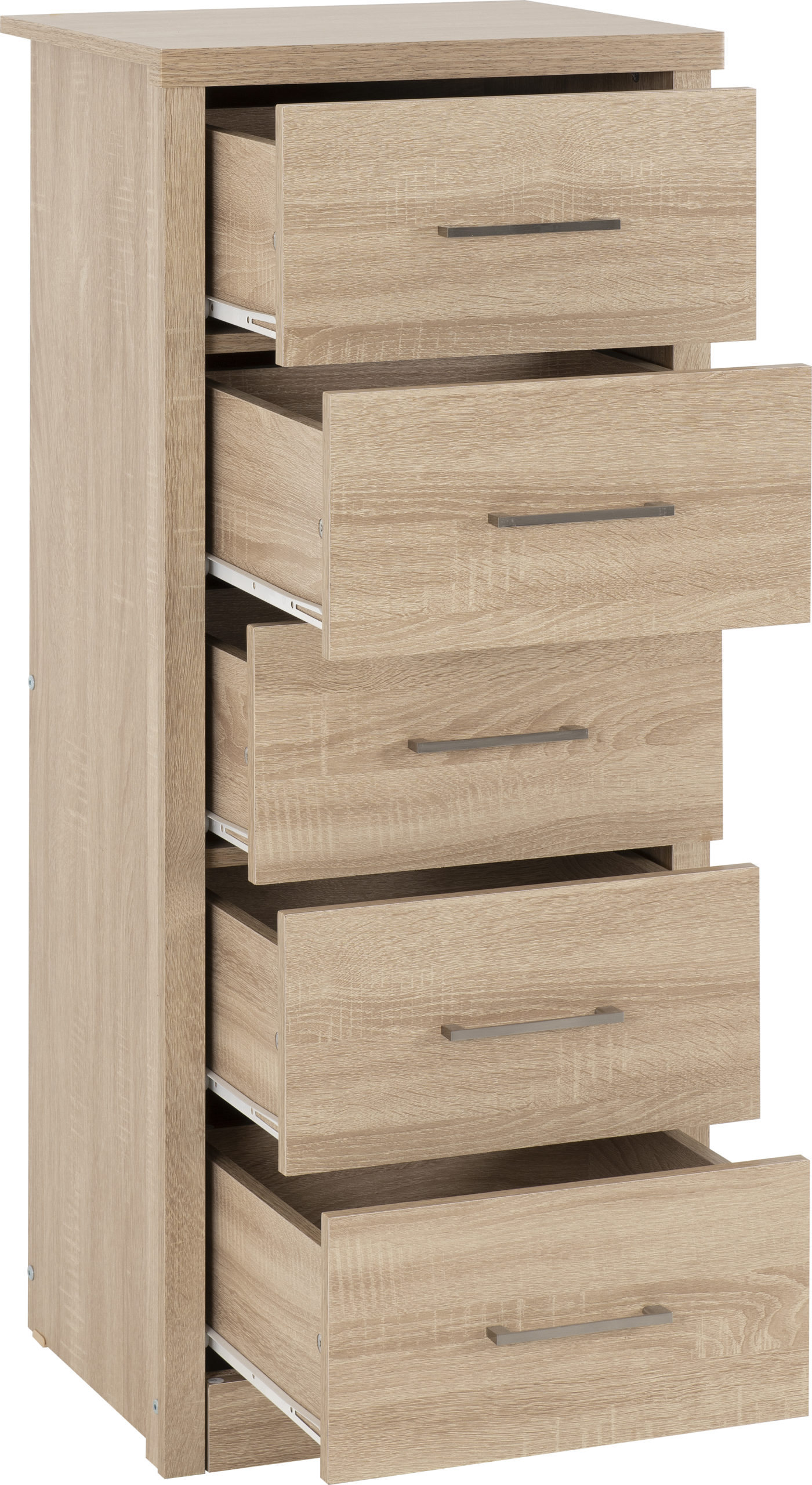 Lisbon 5 Drawer Narrow Chest Light Oak Effect Veneer