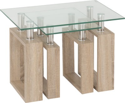Milan Nest of Tables in Sonoma Oak Effect Veneer//Clear Glass//Silver