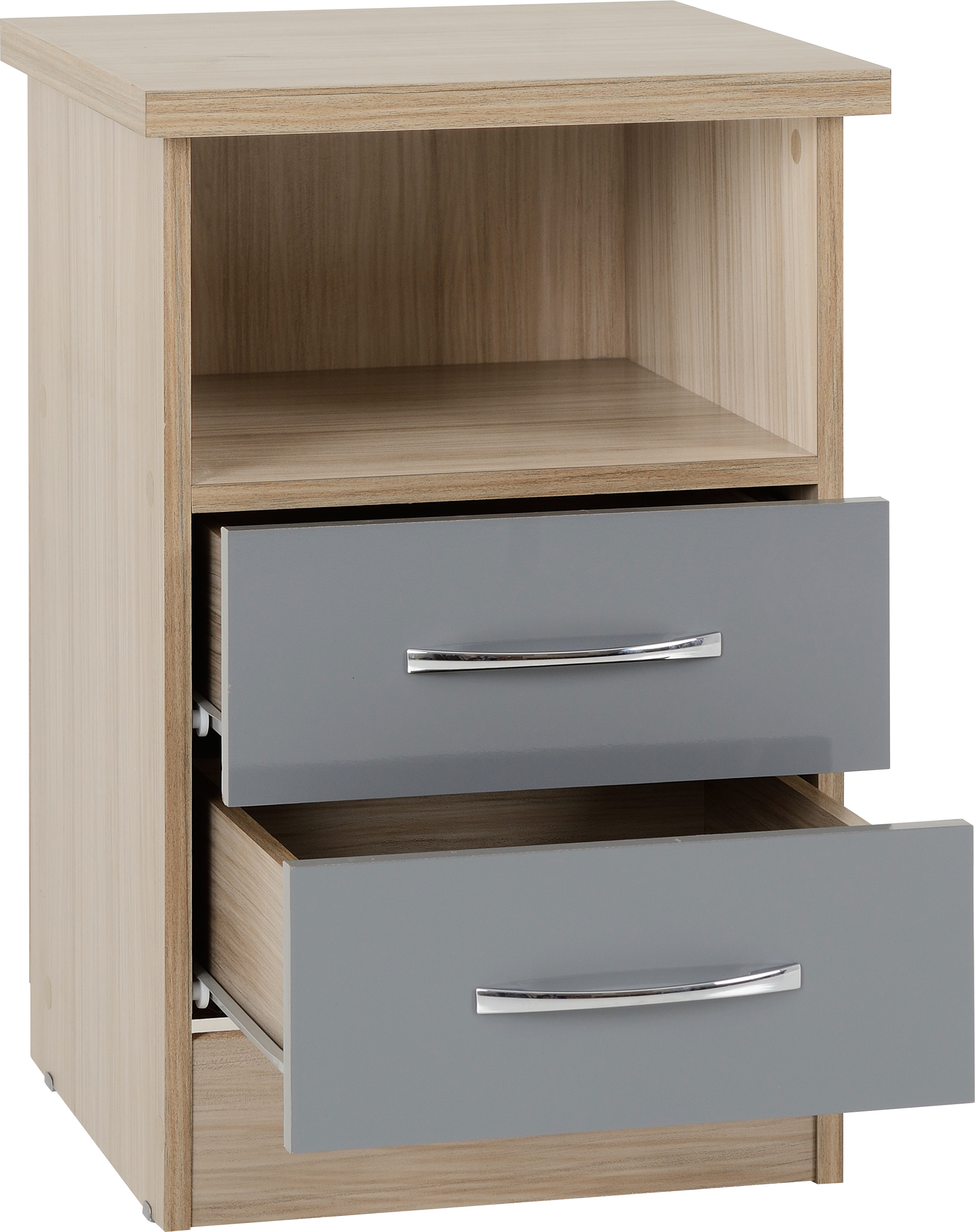 nevada 2 drawer grey bedside table