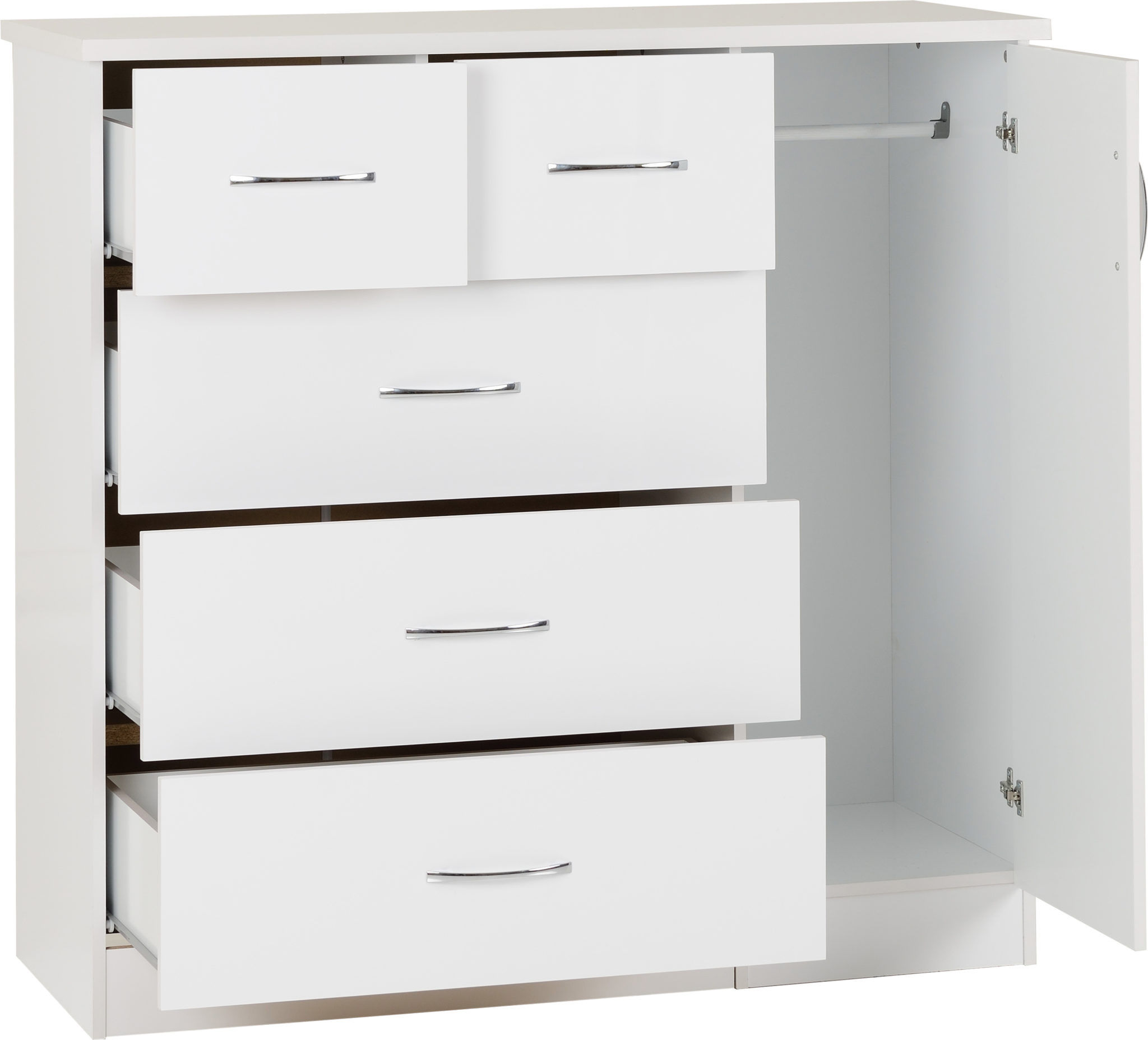 Nevada 5 Drawer Low Wardrobe - White Gloss