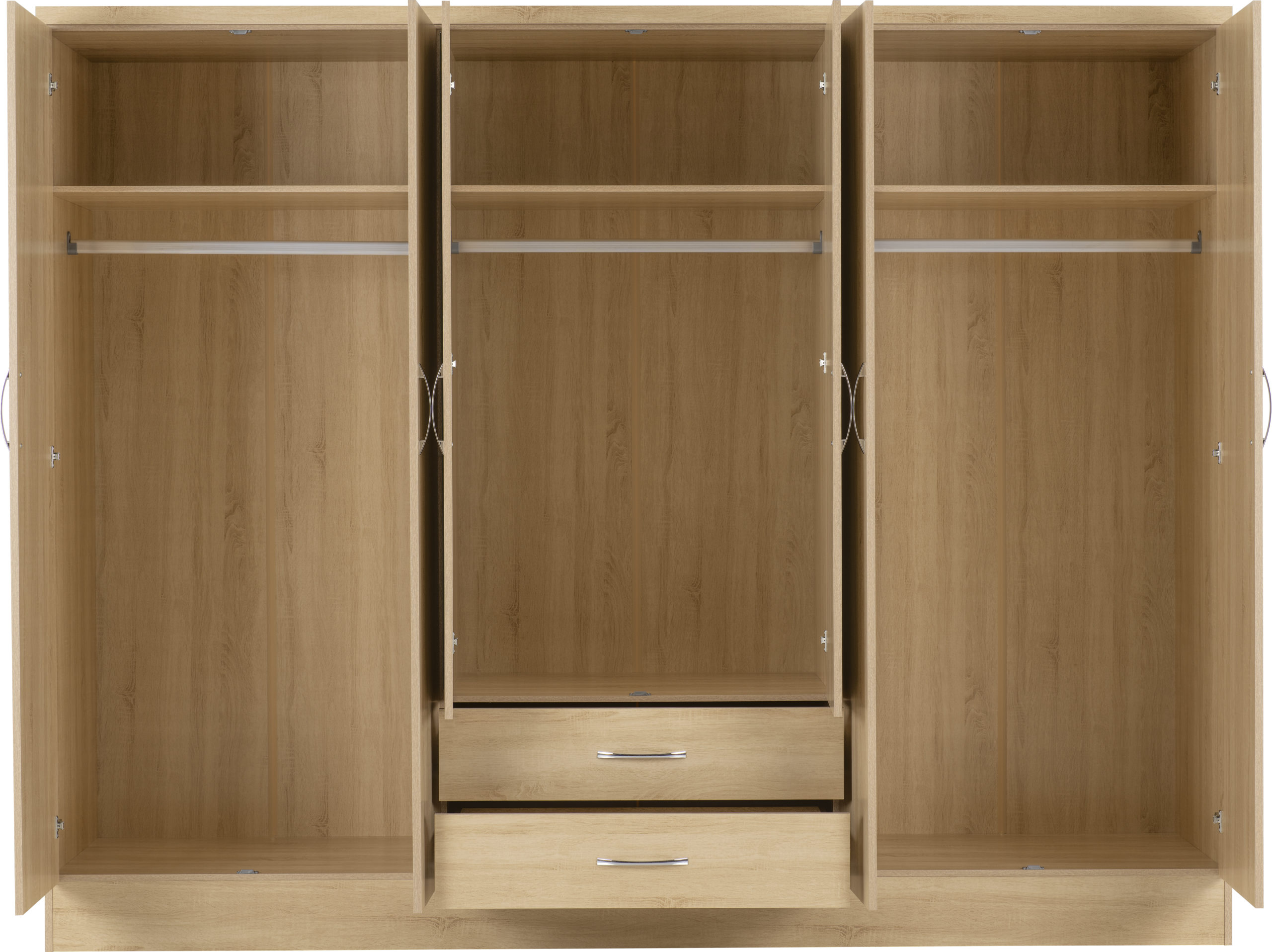 100-101-112 - Nevada 6 Door 2 Drawer Mirrored Wardrobe - Sonoma Oak